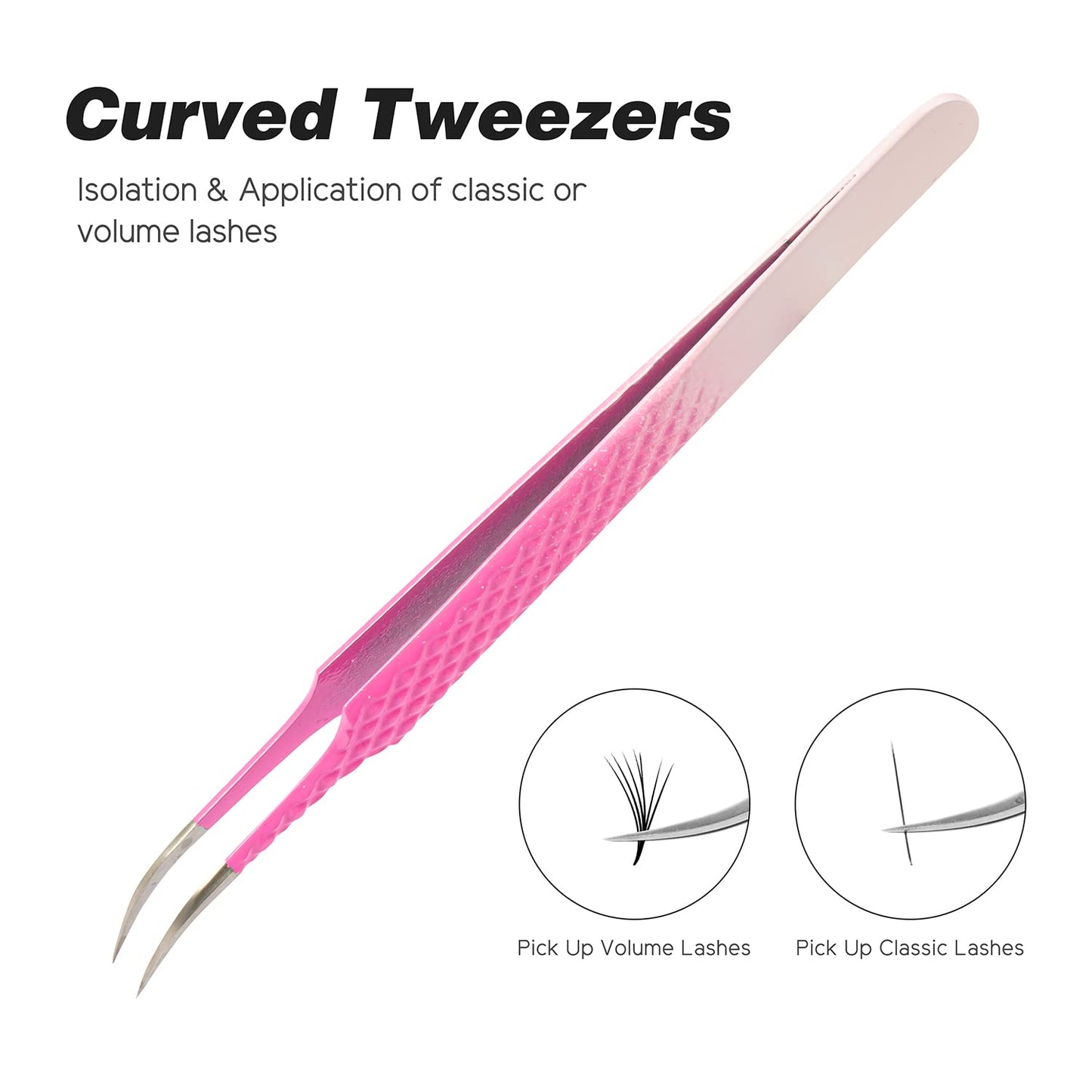 TDANCE Lash Tweezers for Eyelash Extensions,Diamond Grip Curved Lash Extension Tweezers,Stainless Steel Fiber Tip Isolation Tweezers Eyelash Extensions(Ombre-T02-Curved Tweezers,1Pcs)