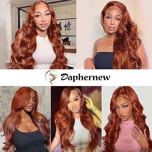 200 Density 13x6 Reddish Brown Lace Front Wigs Human Hair Pre Plucked 13x6 HD Transparent Body Wave Lace Front Wigs Human Hairs With Baby Hair Ginger #33 Colored Human Hairs Wig For Women (20 Inch)