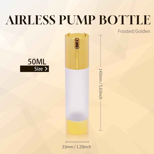 AJLTPA 6Pcs 1.7oz 50ml Frosted Transparent Airless Pump Bottles with Funnel, Travel Size Vacuum Dispenser Refillable Cosmetic Containers For Foundations, Cream, Serums, Shampoo, Lotion(Gold)