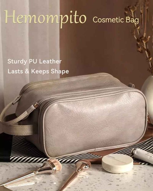 Hemompito Cosmetic Bag for Women, Large Makeup Bag with Multiple Compartments, Waterproof Makeup Pouch, Smooth Zippers, Easy to Clean, Built to Last for Home, Travel, Weekend Getaways
