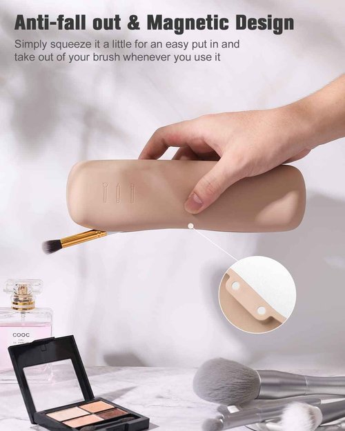 FERYES Large Travel Makeup Brush Holder with 4Pcs Makeup Brushes