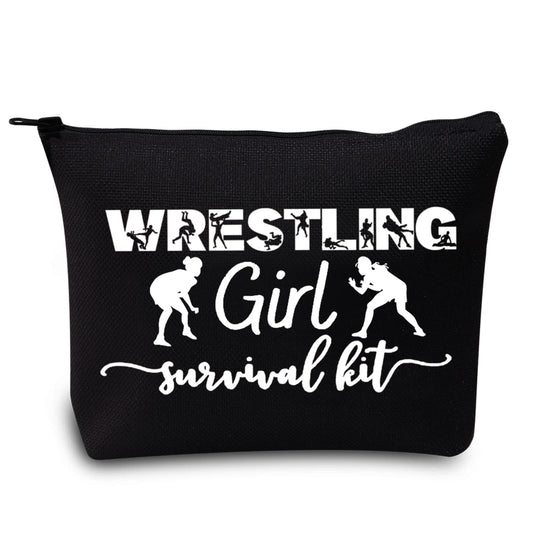 LEVLO Wrestling Girl Cosmetic Make Up Bag Wrestler Gift Wrestling Girl Survival Kit Makeup Zipper Pouch Bag For Women Girls (Wrestling Girl Black)