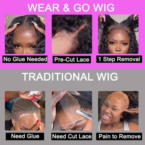 Srakuw Wear and Go Glueless Wigs Human Hair Pre Plucked Pre Cut 4x4 Lace Front Wigs for Black Women for Beginners 180 Density Curly Bob Wig Human Hair (8 Inch)