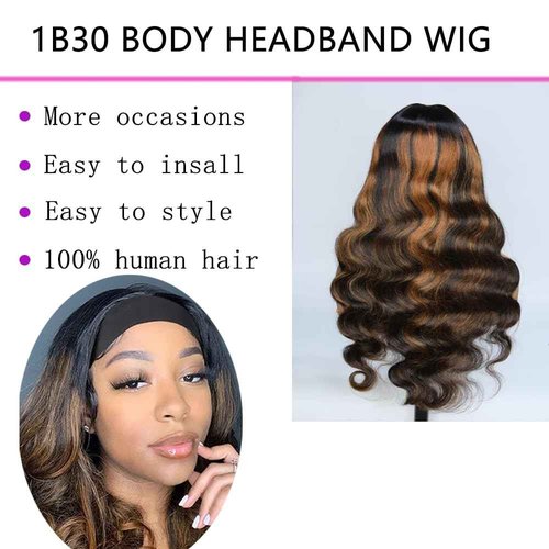 Comfair Headband Wigs Human Hair Half Wigs for Black Women 1B30 Color Wear and Go Glueless Bob Headband Wigs Short Straight Wigs 180% Density No lace Headband wig