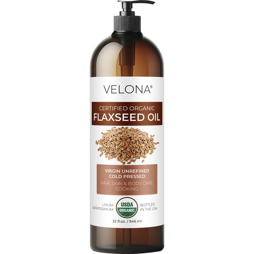 velona USDA Certified Organic Flaxseed Oil - 32 Fl Oz | 100% Pure and Natural Carrier Oil | Unrefined, Cold Pressed |Body, Face & Skin Care | Use Today - Enjoy Results…