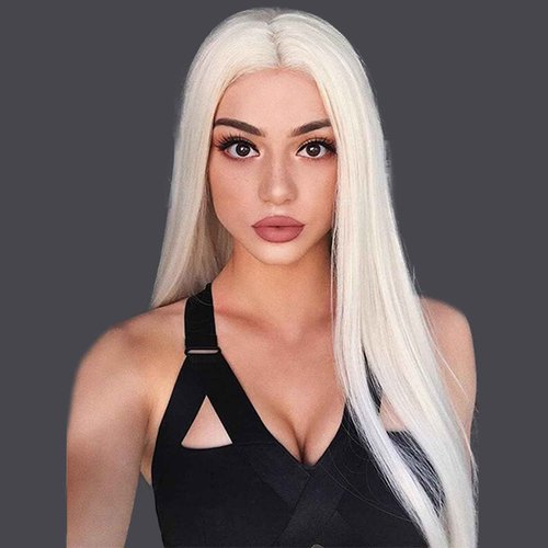 AFBeauty Platinum Blonde Wigs for Women Straight Blonde Synthetic Lace Front Wig Long Glueless Blonde Wig White Blonde Lace Front Platinum Wig 22Inch Heat Resistant Fiber Hair Daily Cosplay Wear