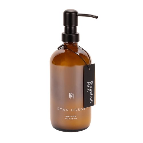 Ryan House Candles Hydrating Aromatherapy Hand Cream, Moisturizing Scented Lotion, 15 Oz Recycled Glass Pump Top Dispenser, Grapefruit Mint