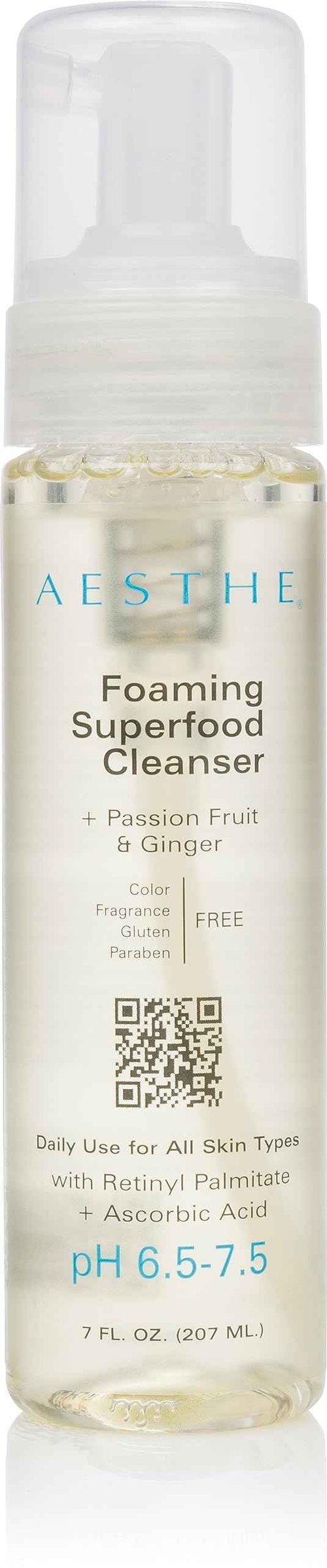 Aesthe Foaming Superfood Face Cleanser - Passionfruit & Ginger - Gentle Cleaning Formula for All Skin Types - Oily, Combination, Dry, Normal, Sensitive - Remove Makeup, Cleanse, Hydrate - 7 fl oz