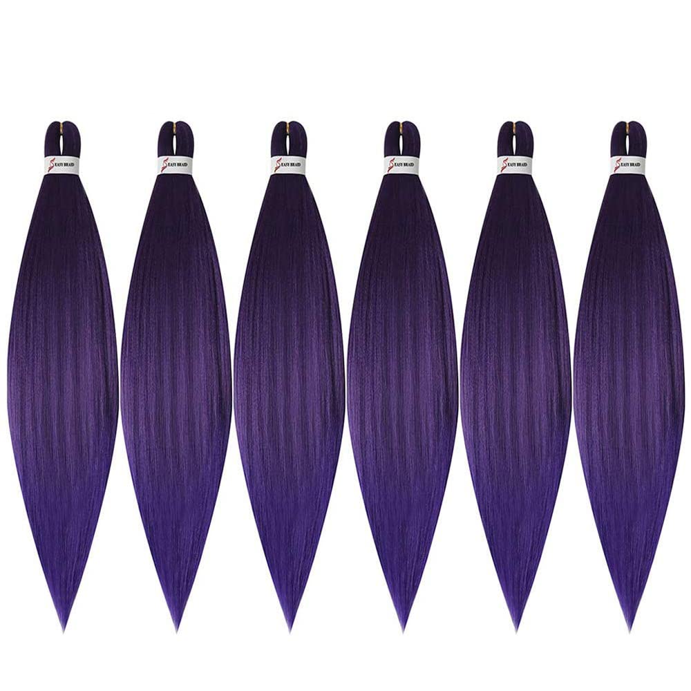 MSBELLE 6 Packs/Lot Pre Stretched Braiding hair 20 Inch Braiding Hair Extensions Hot Water Setting Crochet Synthetic Braids Hair (20Inch,Purple)