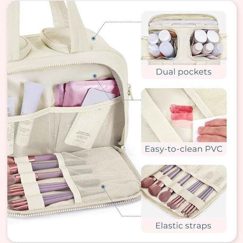 Elouva Toiletry Bag, Toiletry Bag a 4-in-1 Travel Organizer, Large Capacity Wide-Open Travel Cosmetic Bag, Multi Functional Lightweight Makeup Bags with Handle, Dry-and-Wet Separation (Pink)