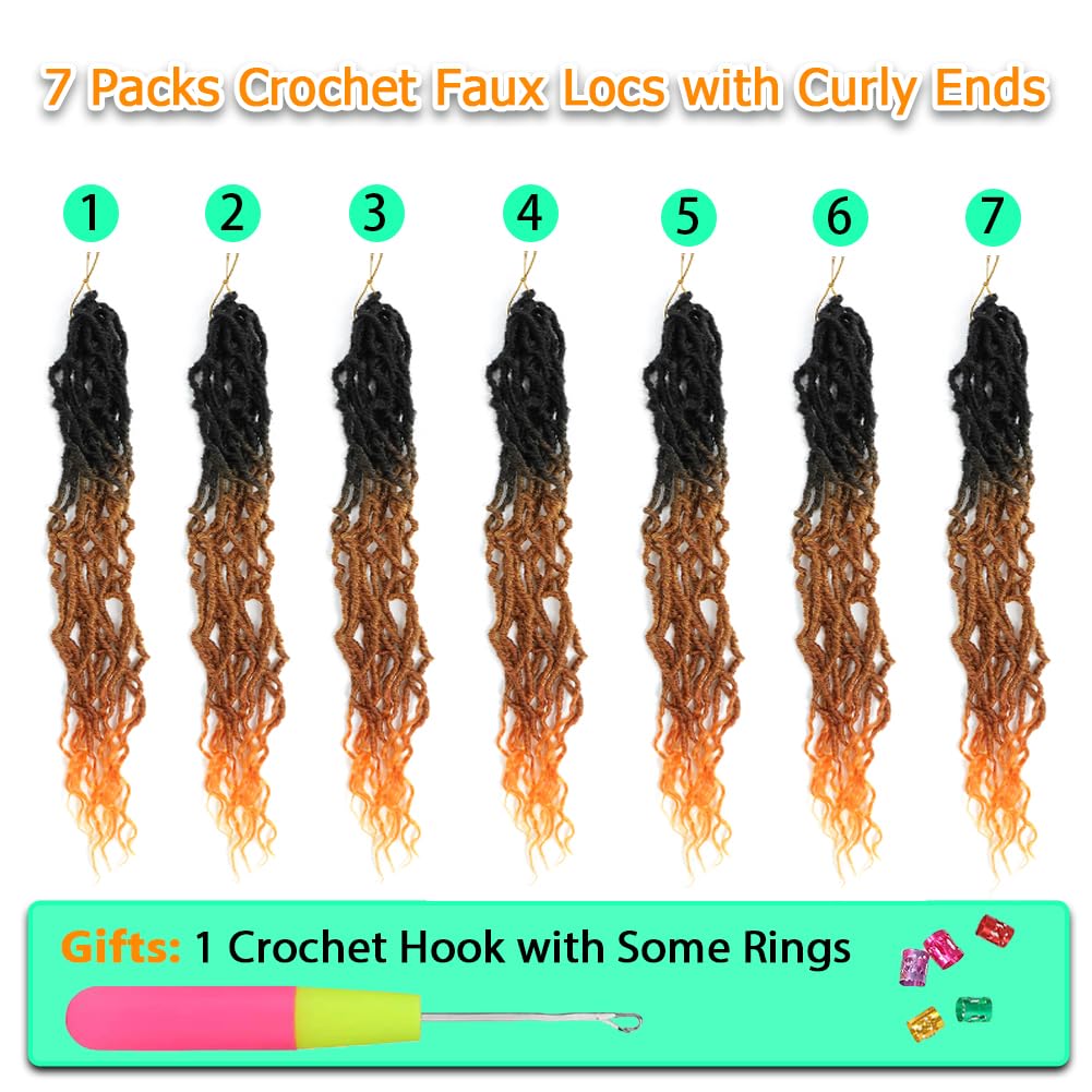 XCDIFA Faux Locs Crochet Hair 26 Inch(7 Packs) New Soft Locs with Curly Ends Goddess Locs Crochet Hair Pre Looped Synthetic Boho Locs Crochet Braids Hair for Black Women (Orange)