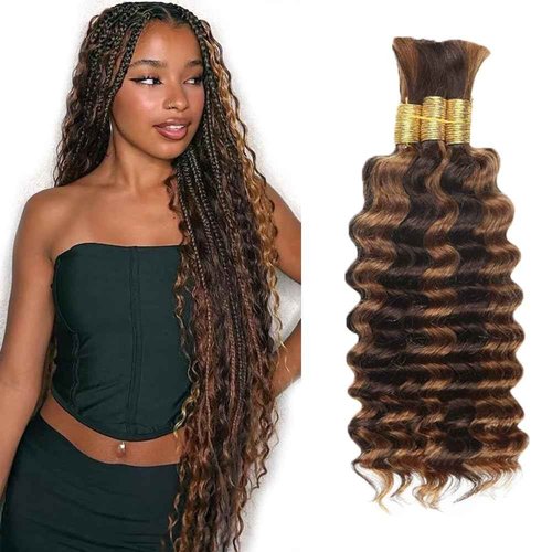 4/30 Freiuoke Human Braiding Hair Deep Wave Bulk Highlight No Weft Curly Braiding Hair Extensions for Boho Braids 16 16 16 Inch 150g/3 Bundles