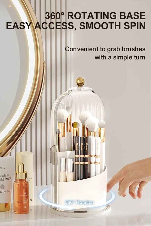 Makeup Brush Holder with Lid 360° Rotating, Clear Dustproof & Waterproof Make Up Brush Holder Organizer, Transparent Makeup Brush Organize