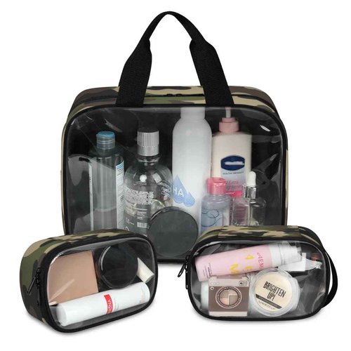 PATTERNFUL Clear Makeup Bag for Women Men, 3Pcs Transparent Cosmetic Bags Waterpoof Toiletries Set Portable Toiletry Bags with Zipper for Travel Bathroom(Camouflage)