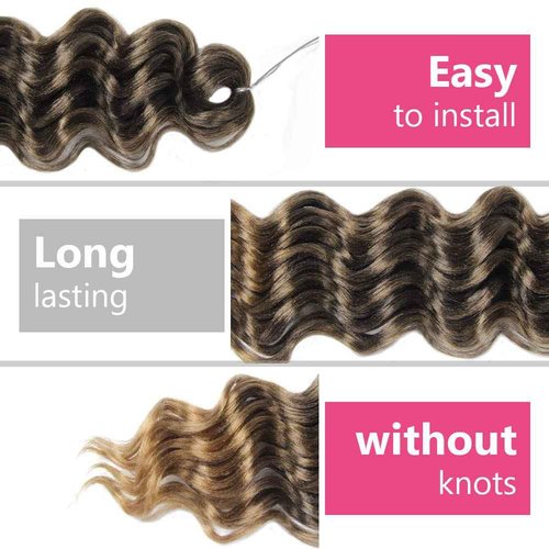 Niseyo NU Ocean Wave Crochet Hair 18 Inch 8 Packs Soft Deep Twist Crochet Braids Synthetic Wavy Braiding Hair Extensions (T27 Ombre Honey Blonde)