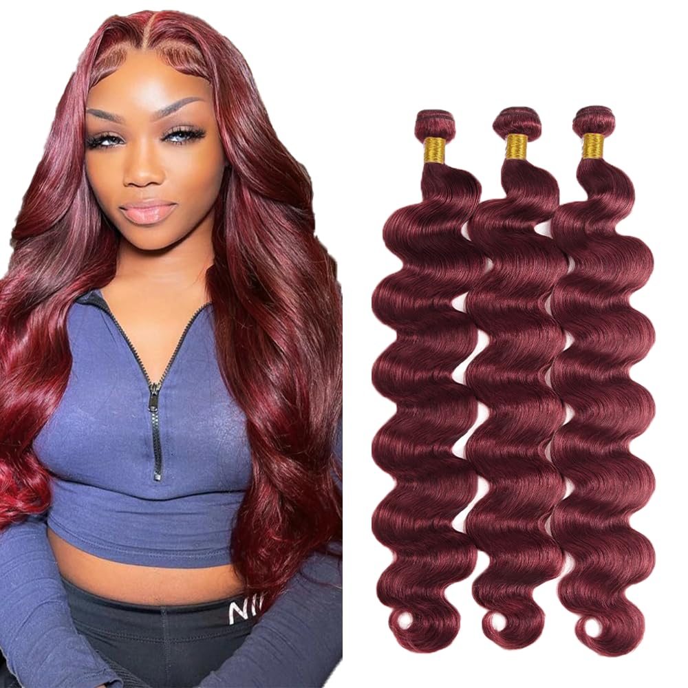 Dark Burgundy Bundles Burgundy Red Body Wave Human Hair Bundles Brazilian 99J Body Wave Bundles Human Hair Unprocessed Virgin Hair 3 Bundles 10 12 14 Inch Red Bundles