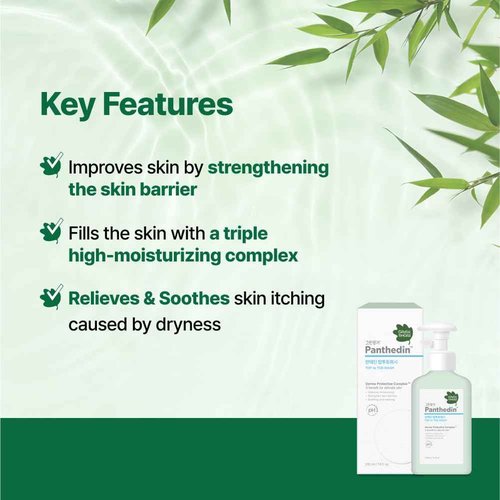 GREEN FINGER Panthedin Top to Toe Wash & Shampoo 7.8 Fl Oz, Skin Barrier Repair with Ceramide Body Wash, Moisturizing Skin with Hyaluronic acid, Hypoallergenic for Sensitive Itch Skin, Korean Skincare