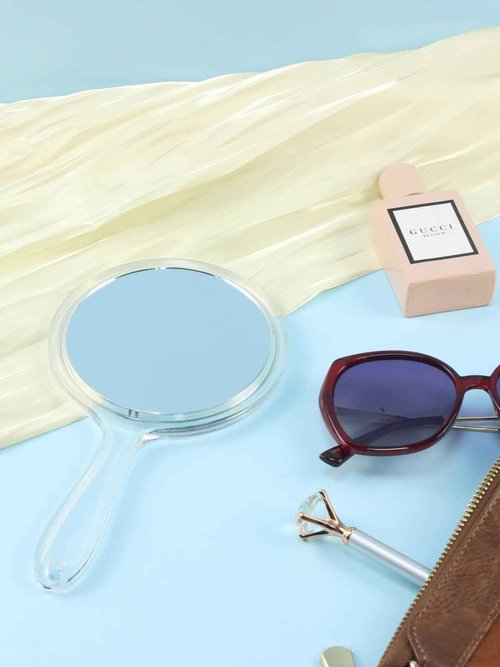 Macaki Hand Mirror, Double-Sided 1X/5X Magnifying Mirror with Handle, Acrylic, 8.3" L x 4.5" W, Clear, Pack of 1