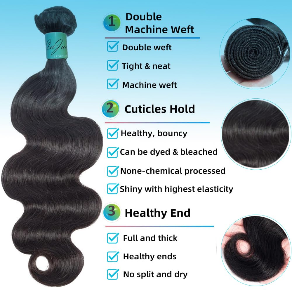 AnJudyReid 12A Human Hair Bundles Body Wave 18inch One Bundle 100% Unprocessed Brazilian Virgin Hair Bundles Double Weft Weave Body Wave Bundles Human Hair Natural Black Color