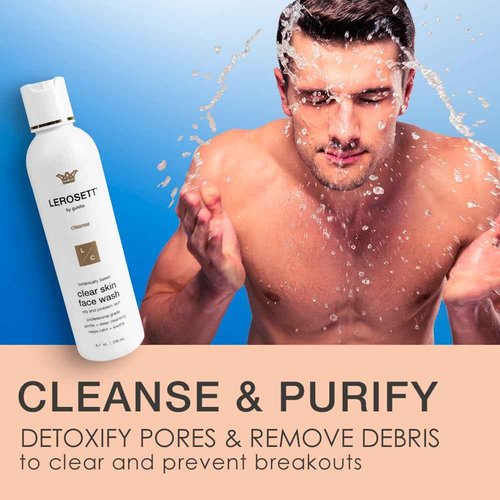 LEROSETT® Clear Skin Face Wash – Gentle Gel Cleanser with 60% Aloe-Rich Botanicals, 4% Glycolic Acid & Vit-E Microbeads – Fights Breakouts, Unclogs Pores, Balances Oil – Spa-Grade, Vegan – 6.7oz