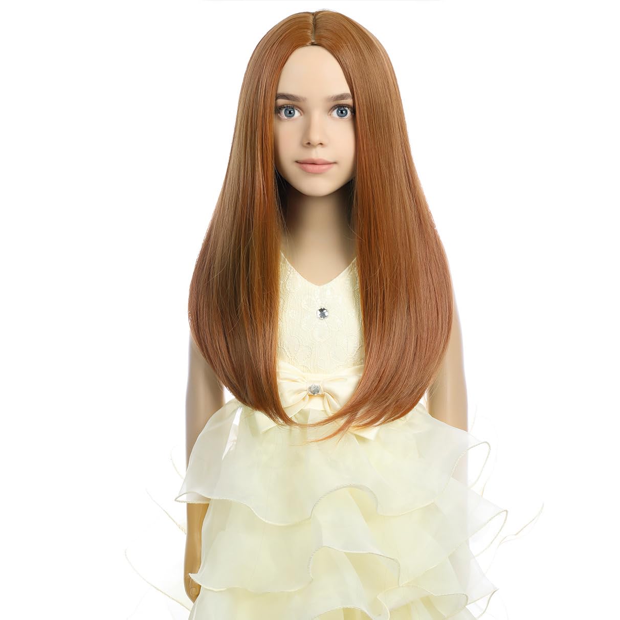 PATTNIUM Orange Wig Kids Long Orange Wig Middle Part Straight Wig for Girls Child Cospplay Daily Wear Heat Resistant Synthetic Wig (Orange)