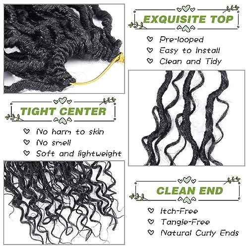 Curly Faux Locs Crochet Hair Extensions 8 Inch 120 roots Goddess Locs Crochet Hair for Black Women Pre Looped Soft River Locs Crochet Braids with Curly Hair Boho Hippie Locs (8 Inch, 6 Packs, T1B)