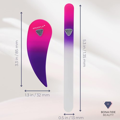 BONA FIDE BEAUTY Drop Ergonomic Glass Nail File Manicure Set - 4-Pieces Comfort Grip Ergofile Czech Glass