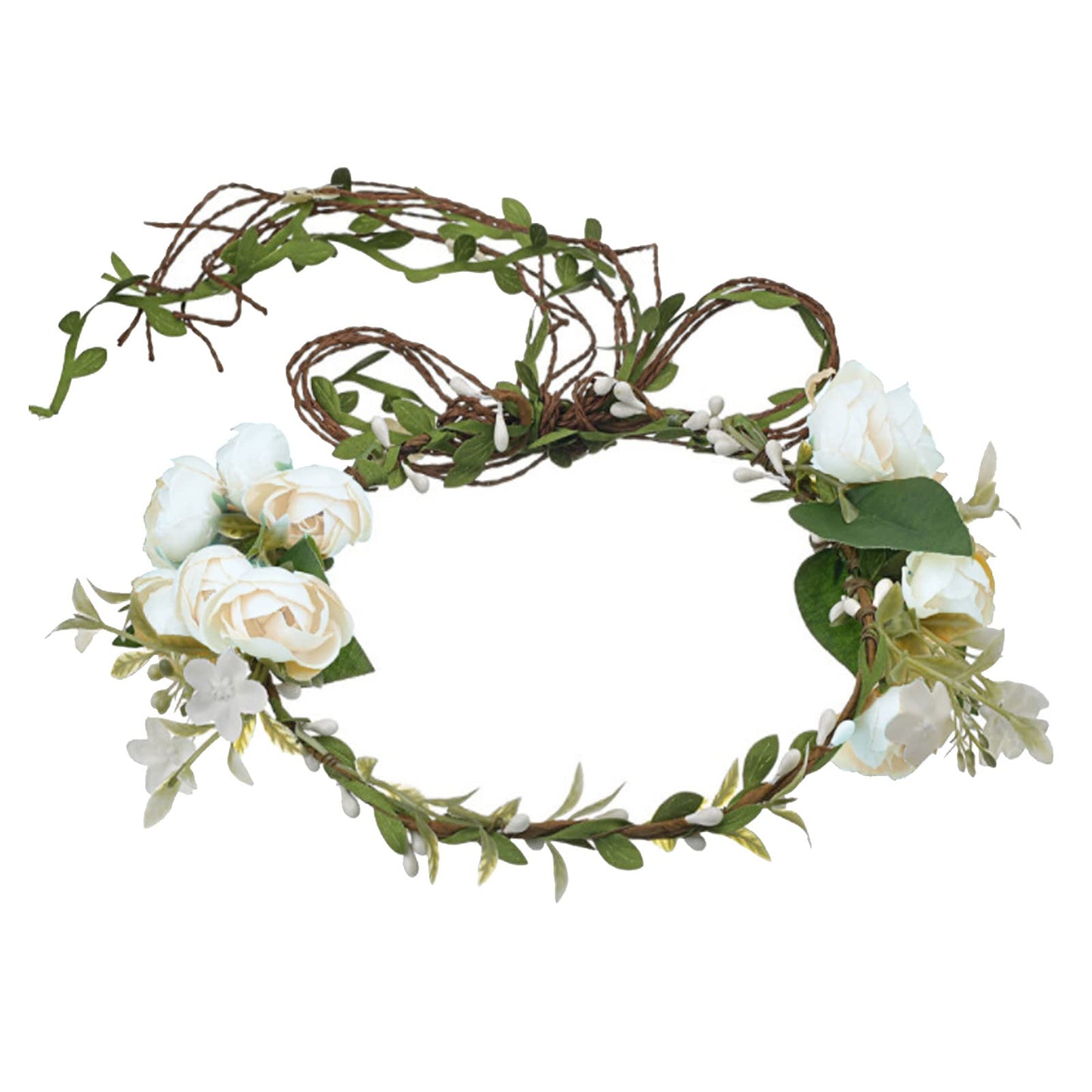 Lopsity Women Rose Floral Flower Crown Headband Rose Halo Wreath Wedding Bridal Hair Garland Ajustable Flower Hair Wreath (WHITE)