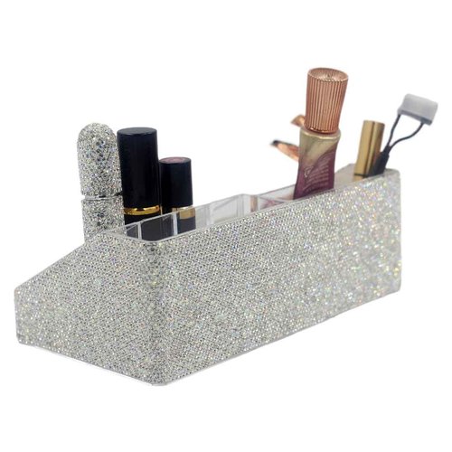 Bestbling Bling Rhinestone Luxury Multi-Functional Acrylic Transparent Makeup Organizers Display Rack -Large Capacity Cosmetic Organizer, Storage, Box & Desktop Lipstick Holder (Silver)