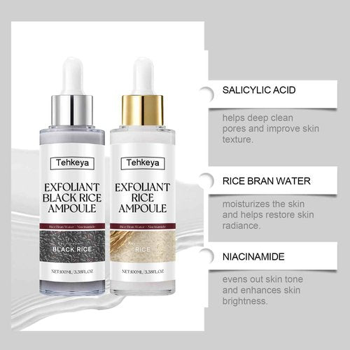 Peel Shot Glow Rice Ampoule Duo - Black & White Rice Exfoliating Facial Serum for All Skin Types, Hydrating & Brightening Treatment, 3.38 Fl Oz