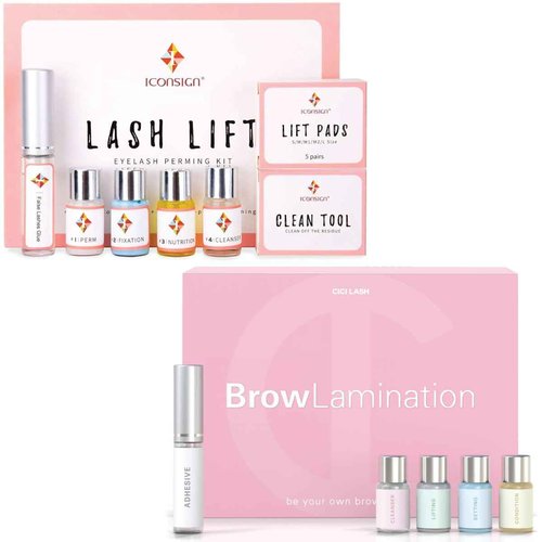 Lash Lift Kit & Brow Lamination Kit Bundle | Semi-Permanent Salon Grade Supplies for Perming, Curling, and Lifting Eyelashes | Professional DIY Eyebrow Lamination with Keratin Conditioning for Fuller,