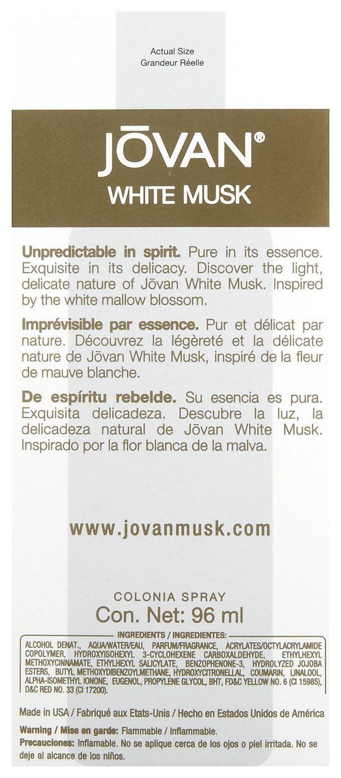 White Musk By Jovan For Women, Cologne Spray, 3.25-Ounce Bottle