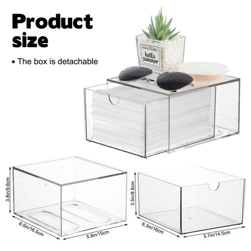 Disposable Face Towel Holder, Plastic Face Towels Storage Box with Drawer, Stackable Organizer for Clean Skin Club Face XL Towels, Towel Containers, Skincare Oragnizer for Vanity Bathroom Organization