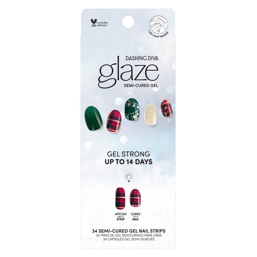 Dashing Diva Glaze Holiday Nail Strips - Victorian Plaid | Works with Any LED Lamp | Long Lasting, Chip Resistant, Semicured Gel Strips | Contains 34 Salon Quality Wraps, 1 Prep Pad, 1 File