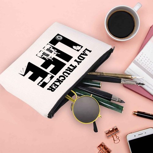 XYANFA Lady Trucker Makeup Bag Lady Trucker Life Truck Driving Gifts Womens Female Truck Driver Zipper Pouch (LADY TRUCKER LIFE)