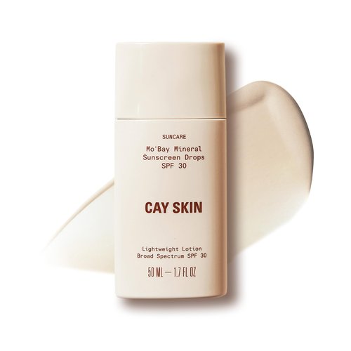 Cay Skin Mo'Bay Mineral Sunscreen Drops SPF 30 – Broad Spectrum Face Sunscreen & Makeup Primer w/Sea Moss – Lightweight, Moisturizing Reef Safe Lotion with Natural Finish for All Skin Types – 1.7 oz.