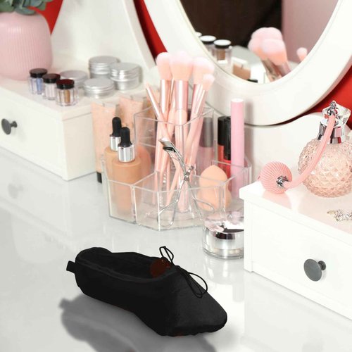 PWQEIONC Ballet Shoe Makeup Bag, Small Cosmetic Bag for Trip Portable Cosmetic Travel Bag, Ballet Dance Shoe Makeup Bag Gifts for Women Girl Dancer Lover (Black)