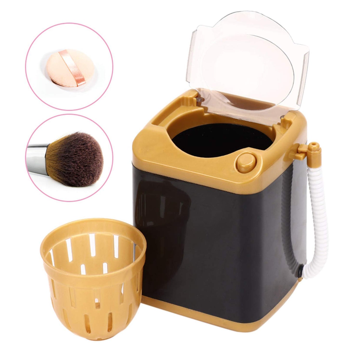 Cosmetic Tool Cleaning Machine, Makeup Brush Cleaner Washing Machine, Cleaning Brush Girl for Gift Woman Home(Golden)