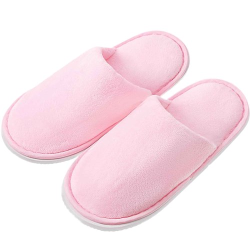 Twistover 6 Pairs Kids Disposable Slippers Non Slip Closed Toe Spa Slippers Comfortable House Spa Indoor Outdoor for 4-12 Years Old Boys Girls Party Hotel Travel(Pink,M)