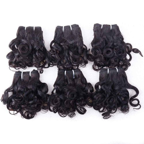 Peruvian Curly Hair Bundles Short Bob Wavy Curly Human Hair Bundles with Closure 10A Ocean Weave 6 Bundles with Closure 25g/Bundle(8"x6+8") Unprocessed Virgin Hair Bundle Natural Color