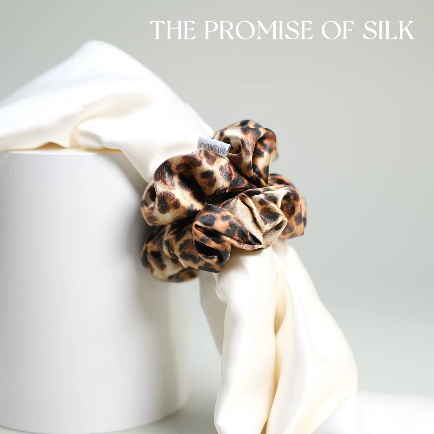 MTSNOO Silk Scrunchies, 100% Pure 22 Momme Mulberry, 4 Pack, Gold Leopard, for Curly Hair Care, Hair Ties for Women and Girls, Unique Gift