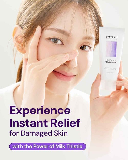 BANOBAGI Milk Thistle Repair Cream - Skin Barrier Repair Face Cream with Hyaluronic Acid & Panthenol | Non-Comedogenic Face Moisturizer for Sensitive Skin | Korean Skin Care | Fragrance Free | 1.69oz
