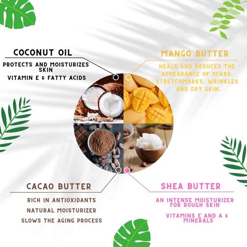 OMM Collection Natural Whipped Body Butter Soufflé For Dry & damaged Skin - Whipped Shea Butter with Vitamin E & A, coconut oil, Mango Butter & Cacao Butter - Hydrating & Moisturizing Shea - Vegan