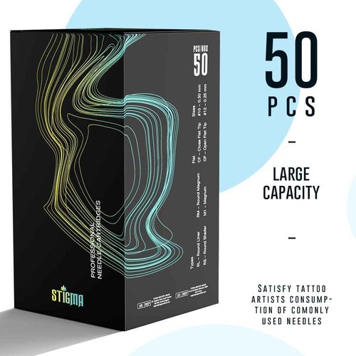 STIGMA Aquamarine Knight Tattoo Cartridge Needles #12(15RM) 50Pcs 0.35mm Standard Disposable Tattoo Needles Cartridges with Membrane Curved/Round Magnum EN02B-50-OF1215RM