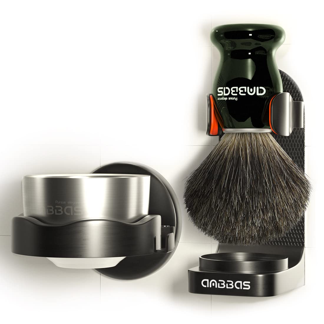 Anbbas Pure Badger Hair Shaving Brush and Bowl with Black ABS Wall Mounted Holders for Soap Bowl and Brush 4IN1 Shaving Set for Men Close Shave