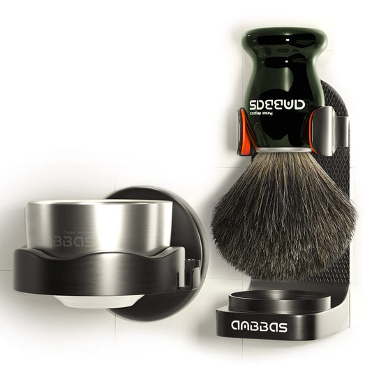 Anbbas Pure Badger Hair Shaving Brush and Bowl with Black ABS Wall Mounted Holders for Soap Bowl and Brush 4IN1 Shaving Set for Men Close Shave