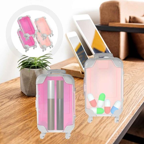 VILLCASE Mini Suitcase Party Favor Box 4pcs - Small Plastic Eyelash Storage Cases - Cute Travel Luggage for Candy Jewelry False Lashes Makeup Organizer Pink & Rose Red