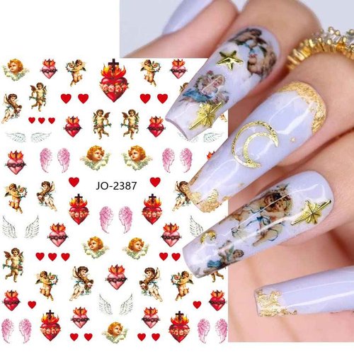 God Jesus Nail Art Stickers Decals, Christ Virgin Maria Love Cupid Angel Satan Nail Self-Adhesive Sticker Designs, Holographic 3D Angel Nail Transfer Decal for Women Girls Manicure Tips Decorations