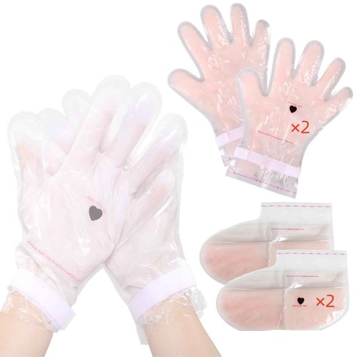 2 Pairs Paraffin Wax Gloves & Socks Set for Hands Feet - Autumn Winter Intensive Moisturizing Therapy, at-Home Spa Skin Healing & Softening Mask, Rose Scented, Dry Cracked Skin Care