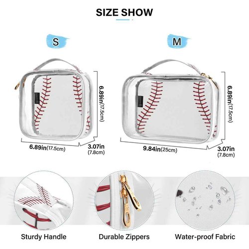 ALAZA Baseball Red Lace 2 Pcs Storage Bags Zippered Organizers Cosmetics Travel Case Toiletry Bag Transparent Tote Bags